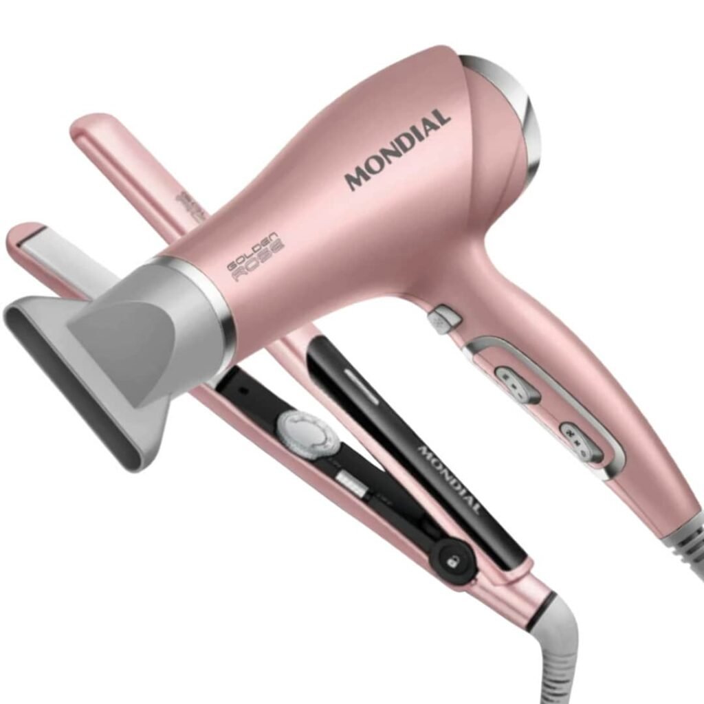 Achadinho da Shopee! Kit Secador + Chapinha Golden Rose Line da Mondial para cabelos perfeitos em casa. Preço incrível e entrega rápida! Corre lá!